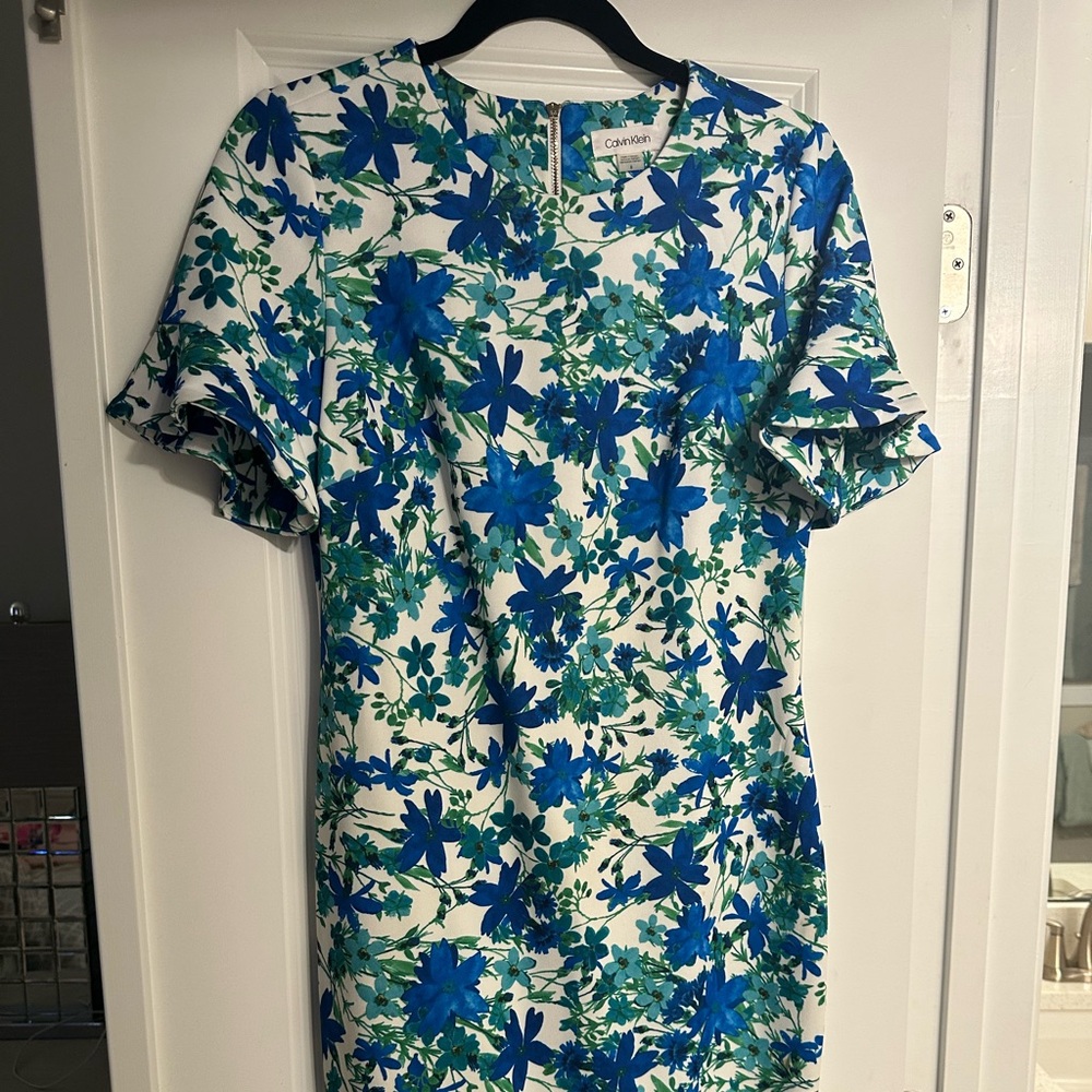 Calvin Klein Blue and Green Floral Mini Dress